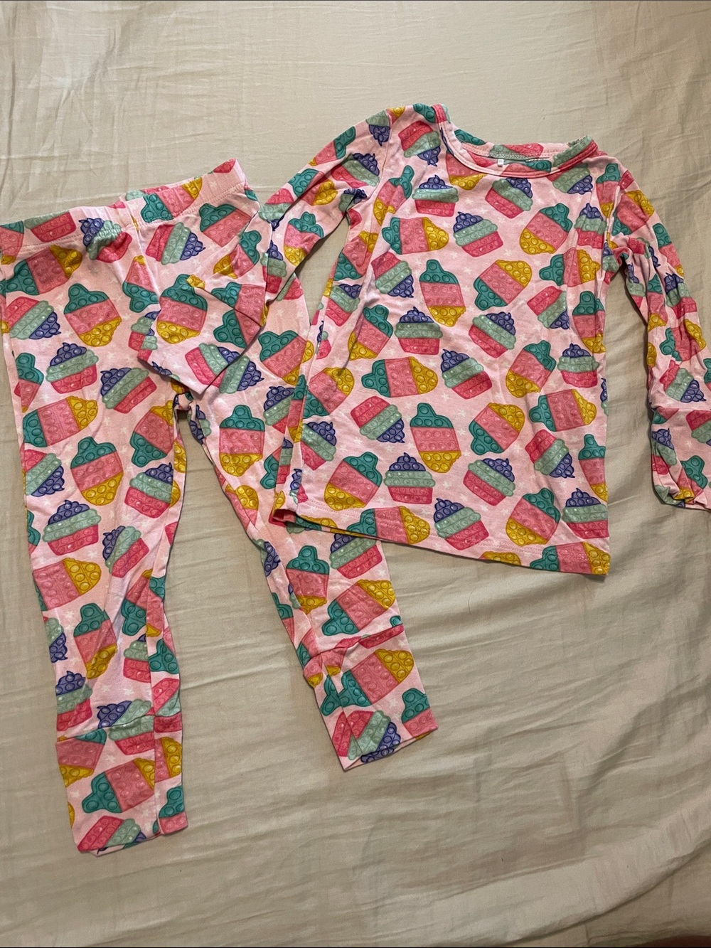 Girls Pink Cupcake Print Pajama Set - Long Sleeve & Pants